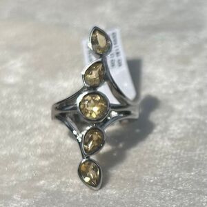 NWT Citrine Steel Ring Size 5 Silver Yellow Semi Precious Stone Stainless Steel